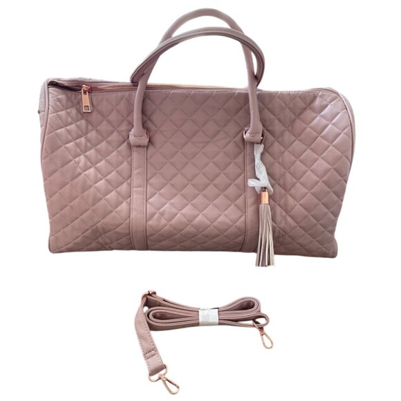 Quilted Pink Weekender Duffel Bag With Tassel Accent & Adjustable Strap - Picture 1 of 6